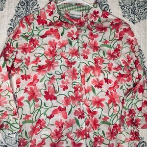 Alfred‎ Dunner Petite Red Pink Floral Butterfly Button Down Shirt 8P